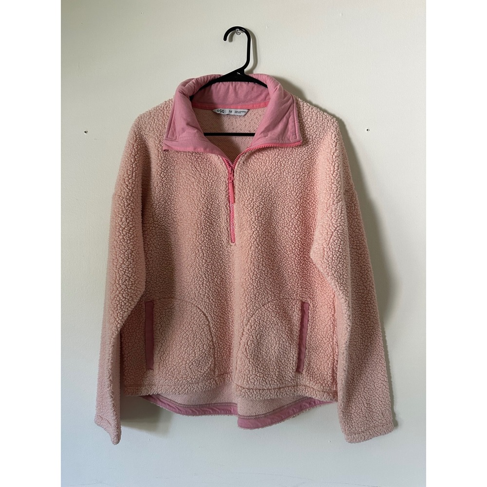 DSG Womens Pink Sherpa Fleece Quarter Zip Pullover Jacket Medium Teddy soft girl